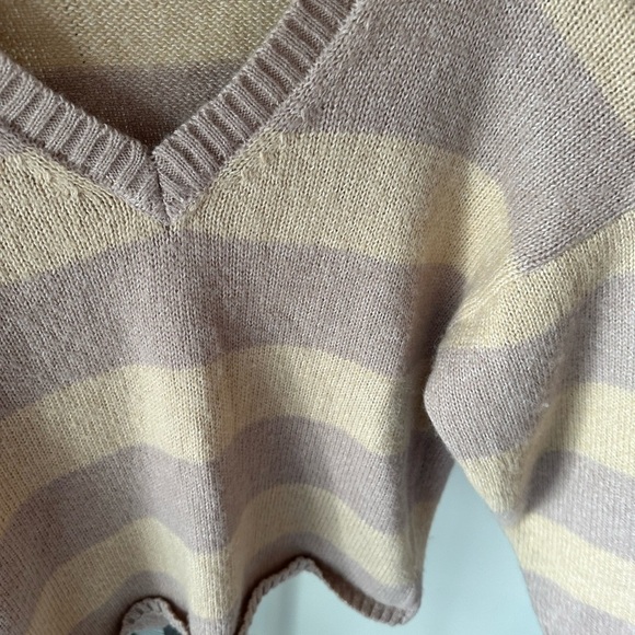 From Palmer Wool V-Neck Striped Sweater - Beige and Brown - Picture 4 of 9